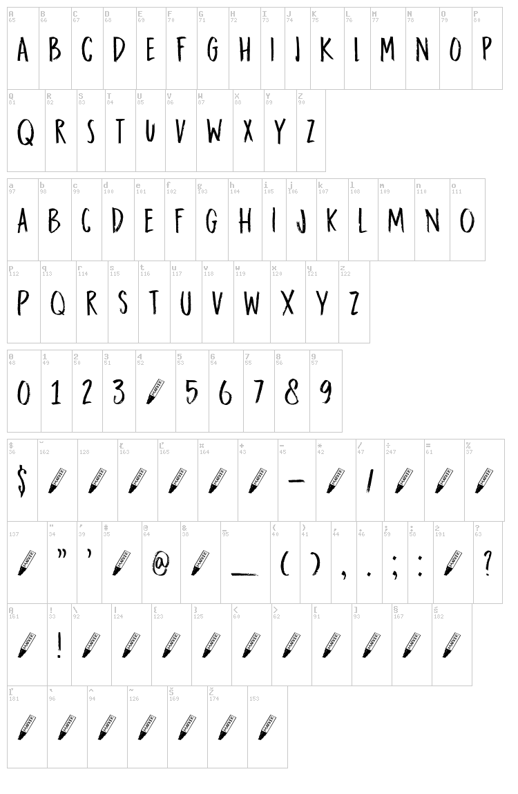 DK Darker Marker font map